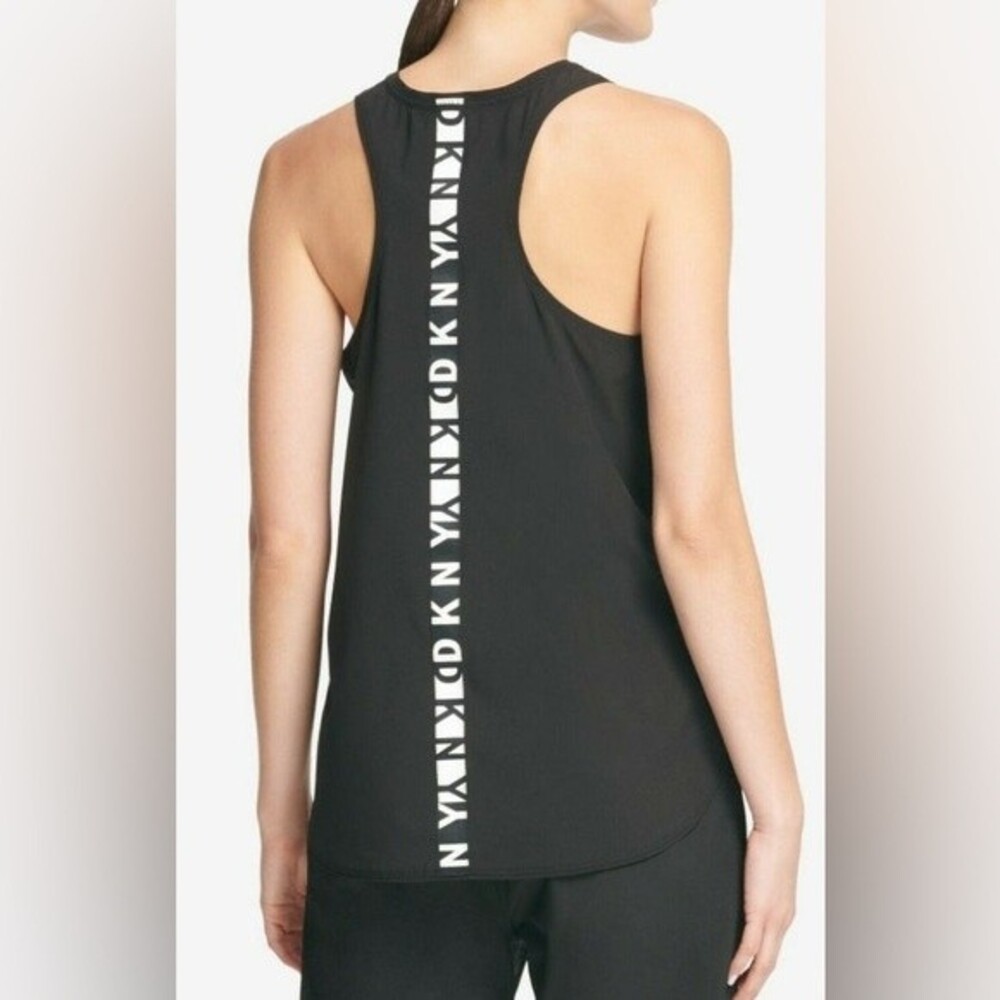 DKNY Women's Slate Blue Sport Racerback Logo Athletic Athleisure Tank Top Size M